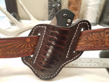Ostrich Leg skin Large Knife Sheath Chocolate color