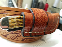 Ostrich Leg Skin Case trapper knife Cognac Color
